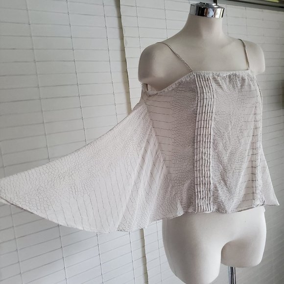 BEBE Silk Camisole Drapey Trapeze Style Embroidered Trim Blouse Ivory Size S/P - Picture 9 of 13